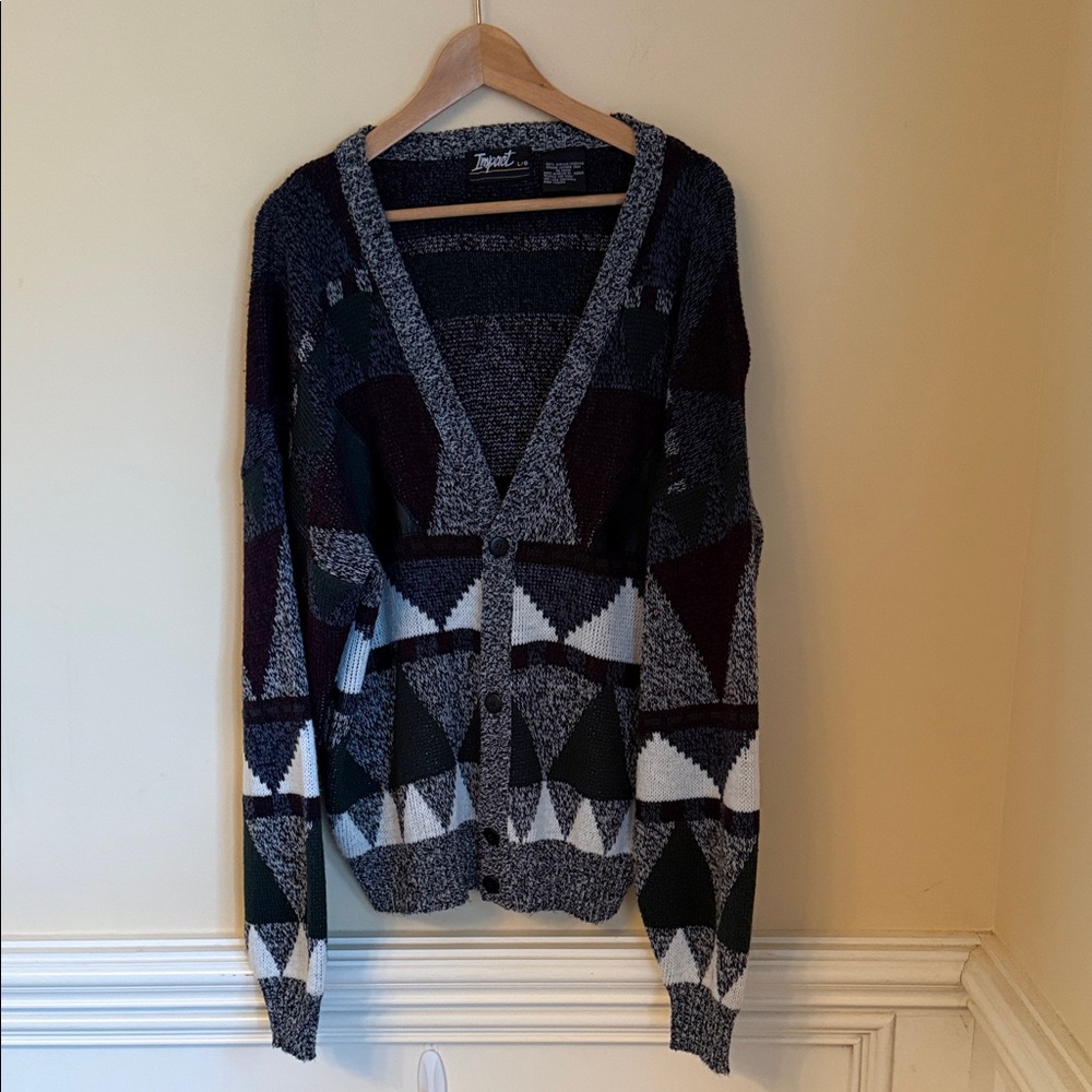 Vintage 80s Impact Geometric Grandpa Cardigan Sweater L‎